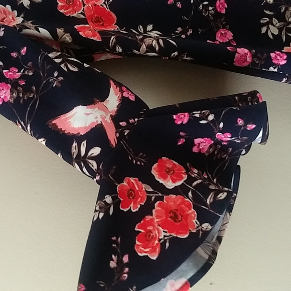 Birds & Floral Pattern Bell Sleeve Flounce Ruffle Hem Dress sz 14 - Picture 6 of 16